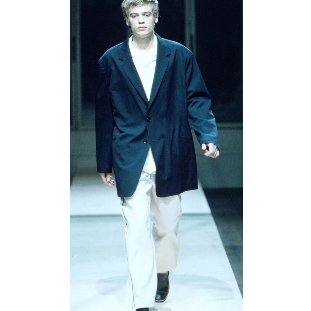 Vintage SS02 Yohji Yamamoto Pour Homme Black Wool Silk Tailored Suit Jacket S